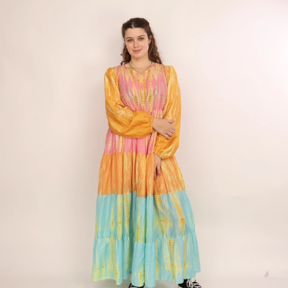 Anthropologie Pink, Yellow & Light Blue Tiered Maxi Dress - Picture 9 of 14